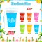 100 Pack Hawaiian Luau Cups with Parasol Straws 16 oz Plastic Tropical Cups